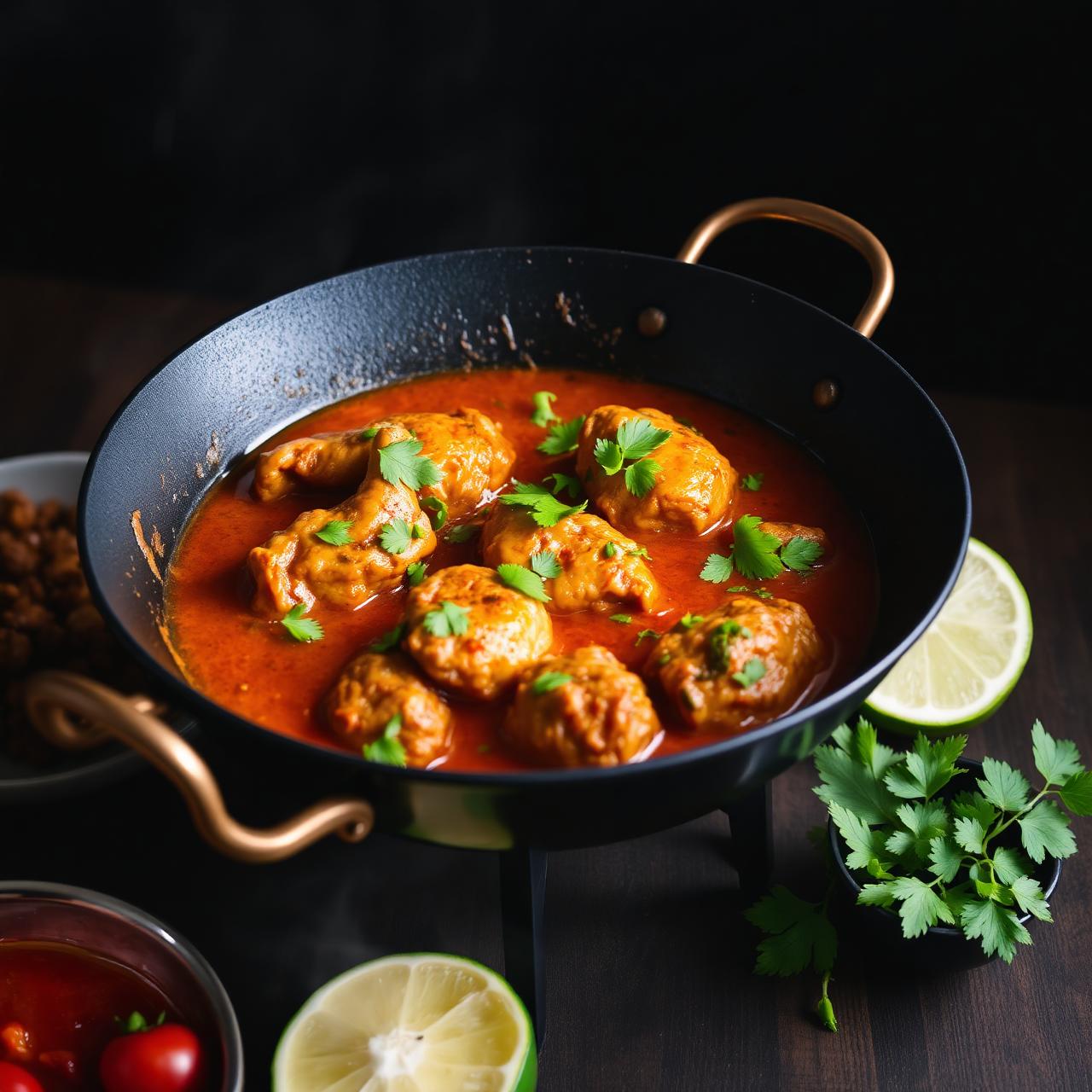 Chicken karahi in a traditional wok